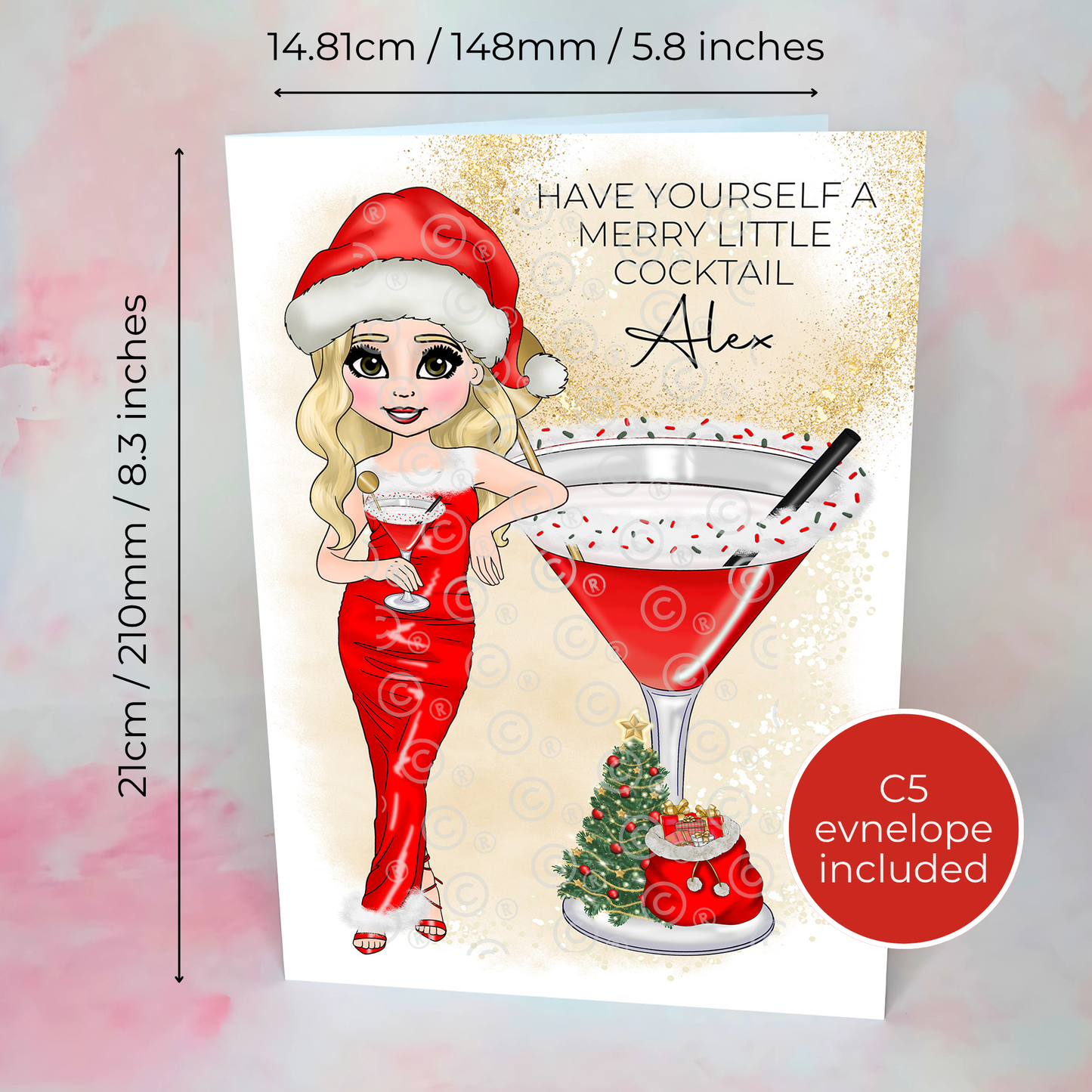 Personalised Mrs Clausmopolitan Cocktail Themed Card For A Special Friend, Special Friend Christmas Greeting Card A5, Festive Holiday Card #CC