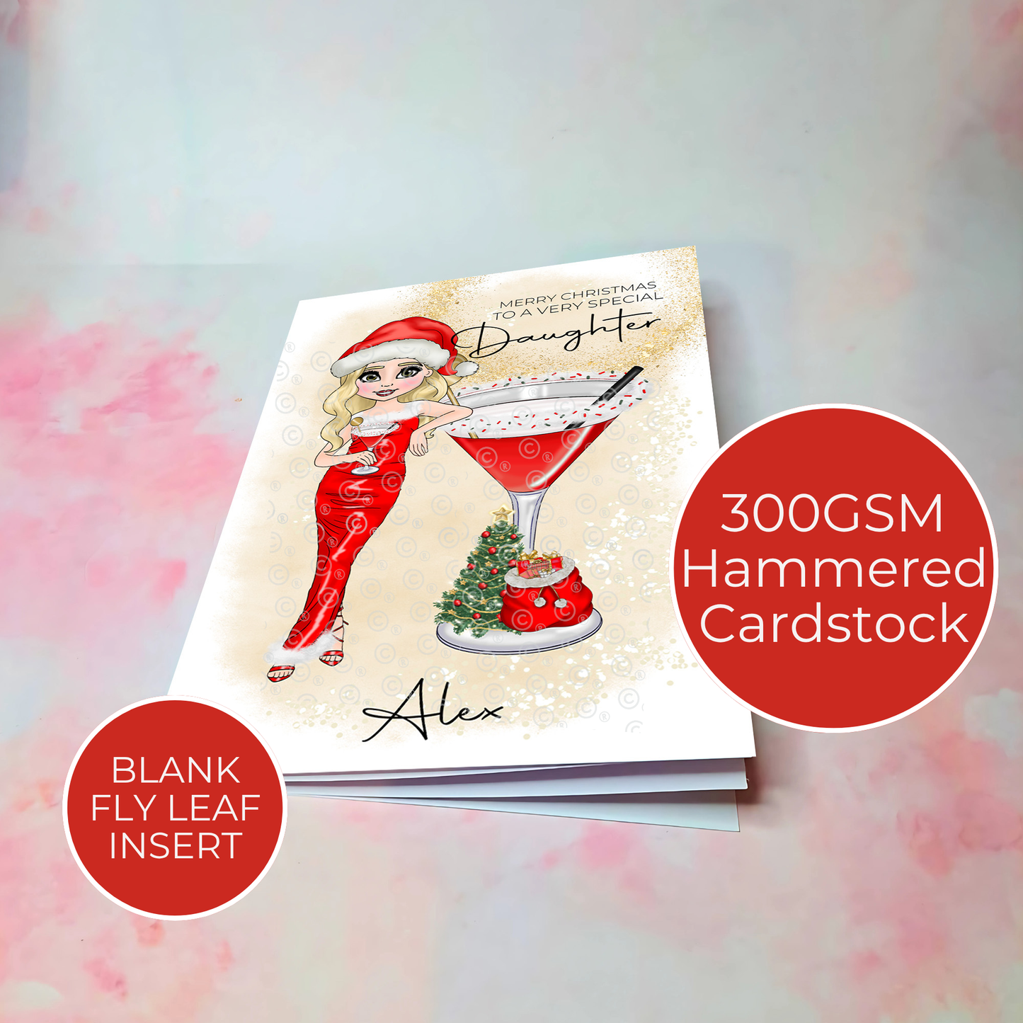 Personalised Daughter Mrs Clausmopolitan Cocktail Theme Christmas Card, A5 Greeting Card To A Special Daughter, Christmas Card From A Parent #CC