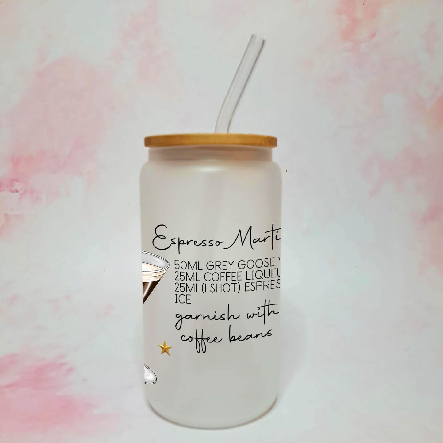 Espresso Martini Evening Cocktail Recipe 16oz Glass With Straw, Custom Character Coffee Themed Cocktail Gift For Her Milestone Birthday #FL