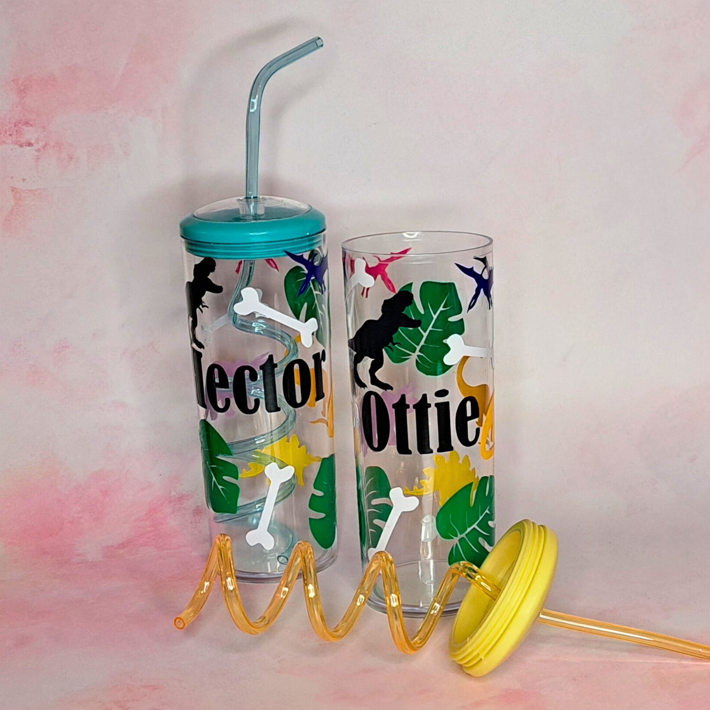 Personalized Crazy Straw Cup Beaker With A Lid, Themed Curly Straw Cup For Kids BPA Free Plastic, 7 Colours To Choose From, Spiral Straw #BPA
