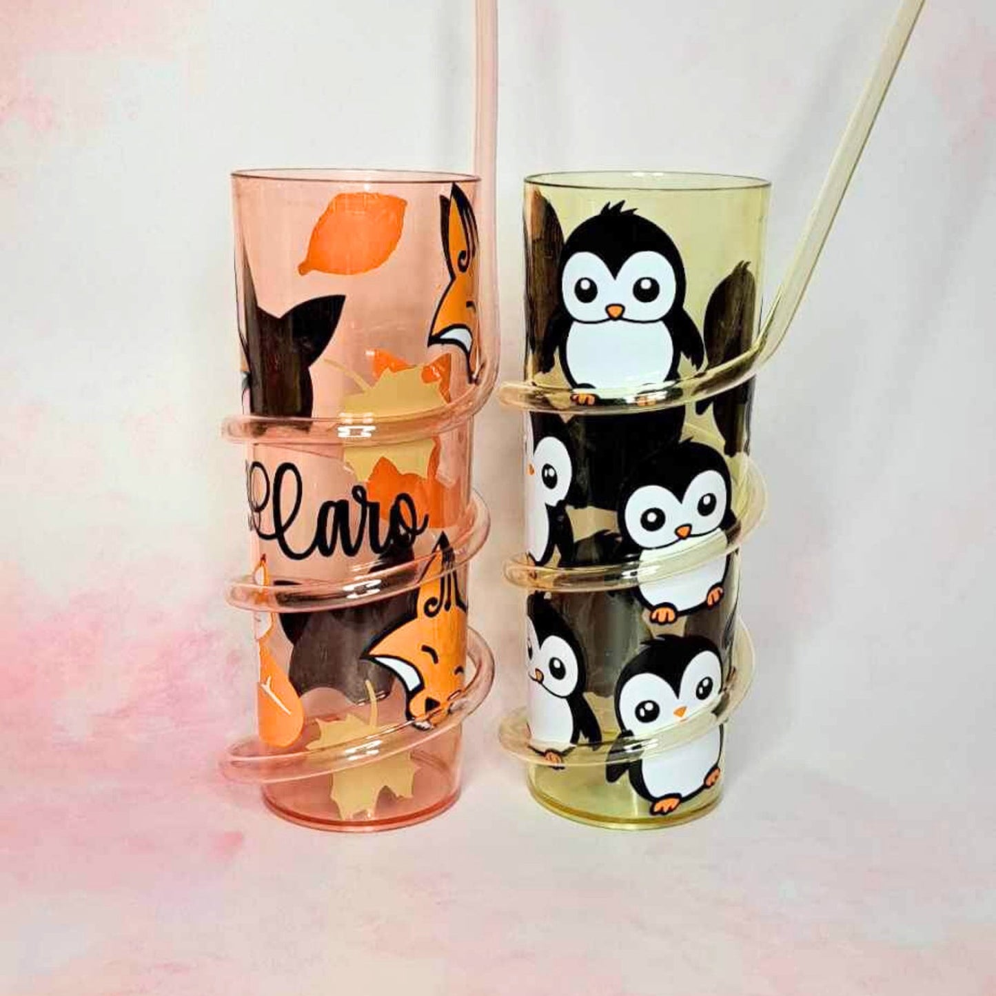 Personalized Crazy straw cup tumbler Coloured Straw Wrapped Around Cup Children's Plastic Drinkware Tumbler Themed Tumbler With Curly Straw #BPA