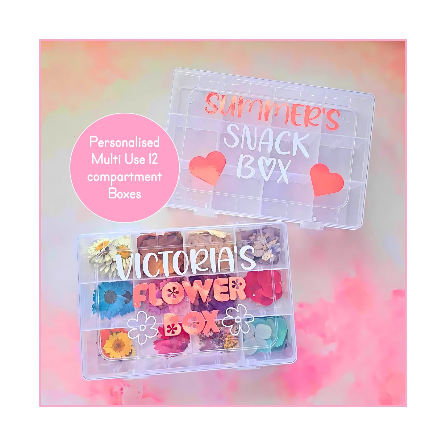 Personalised Multi Use Lightweight Plastic Travel Box, Plane Travel Snack Box For Children, Craft Room Storage Tub Knick Knack Organizer #BPA
