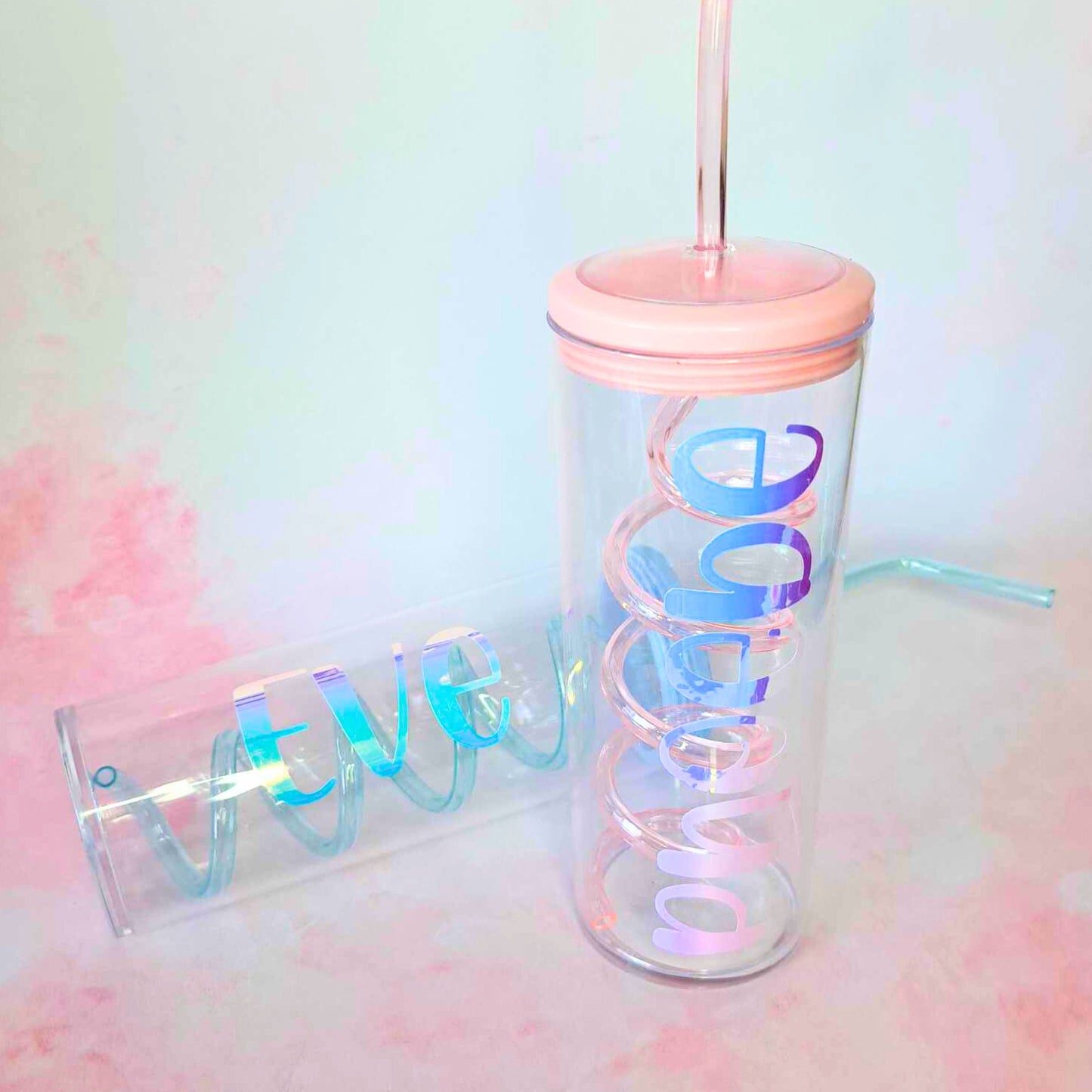 Personalized Crazy Straw Cup Beaker With A Lid, Themed Curly Straw Cup For Kids BPA Free Plastic, 7 Colours To Choose From, Spiral Straw #BPA