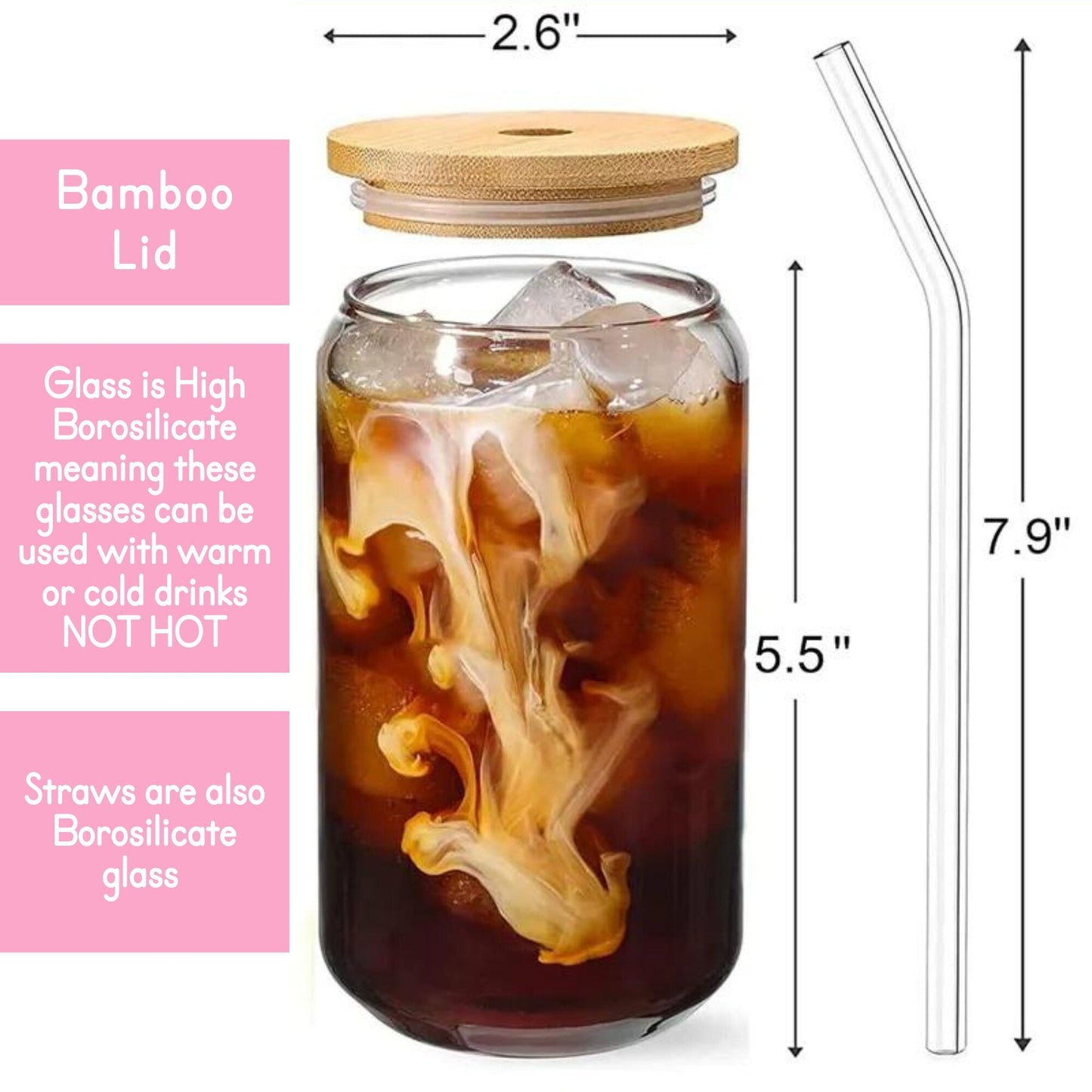 Cartoon Gingerbread Biscuit Assortment 16oz Libby Glass Tumbler With Glass Straw, Bamboo Lid Tempered Glass Tumbler For Warm And Cold Liquid #CG #CL