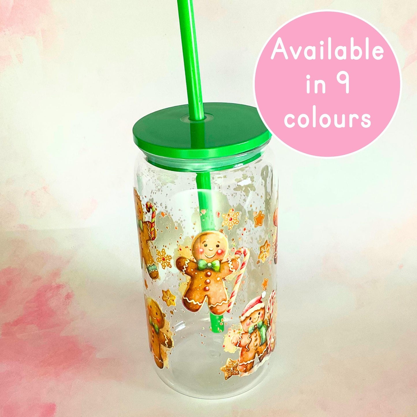 Christmas Gingerbread BPA Free Plastic 16 oz Libby Glass Can, Christmas Mocktail Cocktail Straw Tumbler For, Festive Themed Drinkware #CG #CL