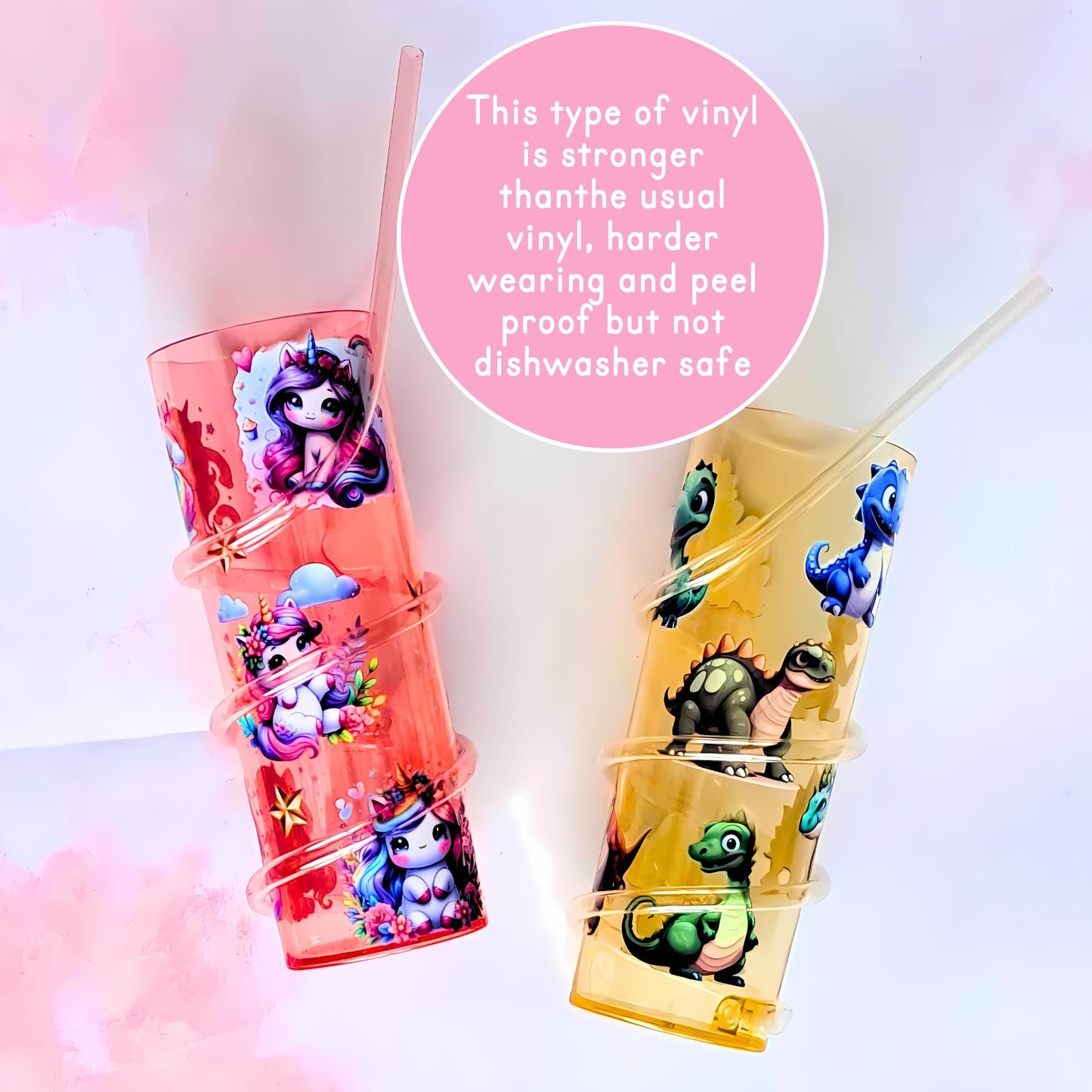 Personalized Curly Straw Tumbler with UV DTF Print, Kawaii Rainbow Unicorns Dinosaurs Football Wrap Around Straw Cup, Kids Stocking Fillers #BPA