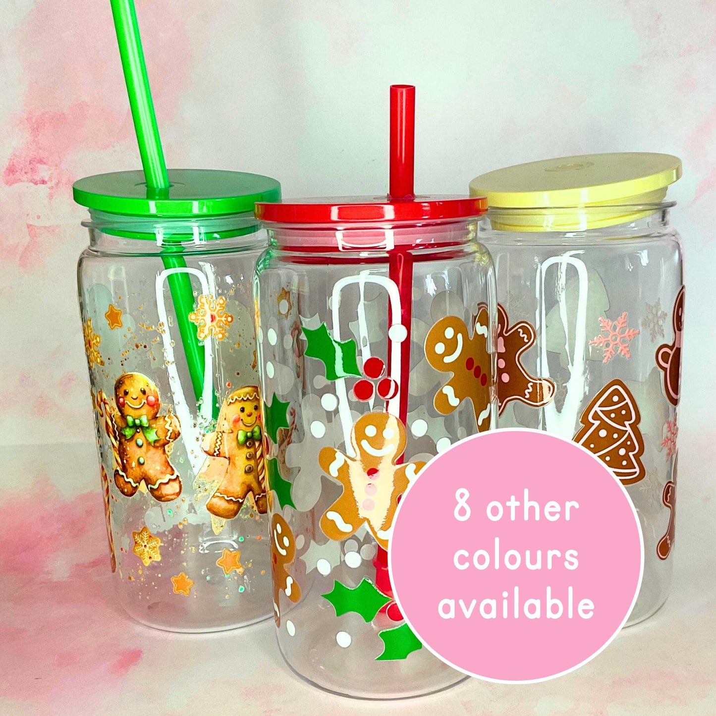 Christmas Gingerbread BPA Free Plastic 16 oz Libby Glass Can, Christmas Mocktail Cocktail Straw Tumbler For, Festive Themed Drinkware #CG #CL