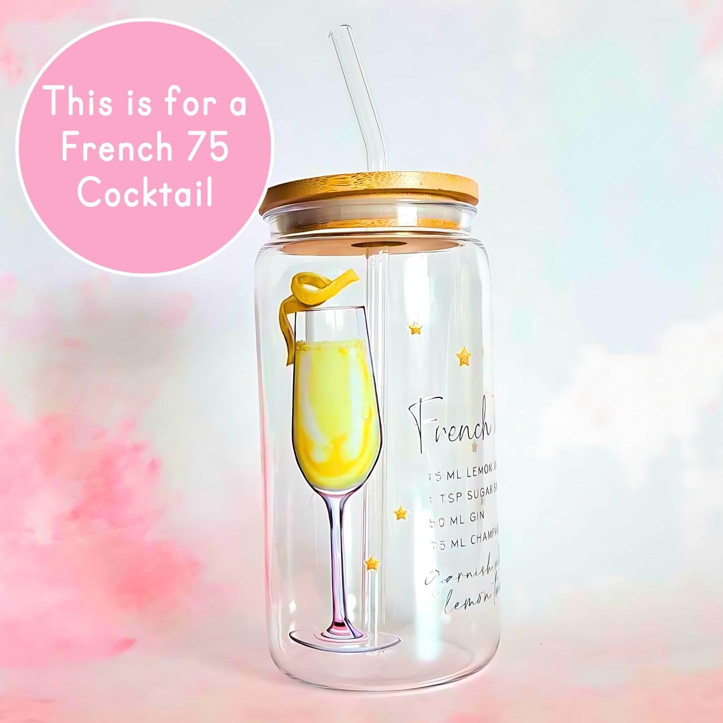 French 75 Classic Champagne Cocktail Recipe Glass, Elegant Wedding Reception Signature Barware, Bridal Party Pre Wedding Cocktail Glass Gift #CL