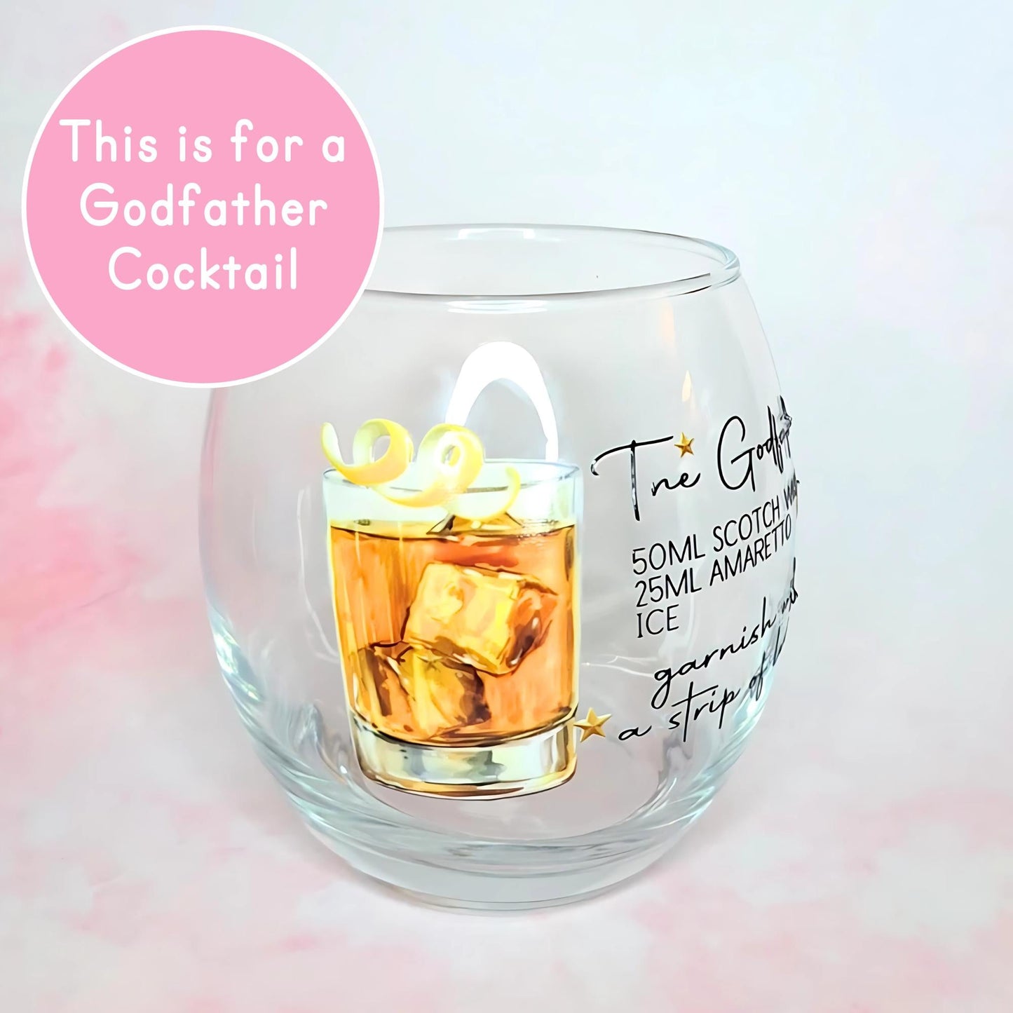 12oz Iconic Godfather Cocktail Recipe Glass, The Godfather Cocktail Glass Husband Fathers Day Gift, Best Man Proposal Gift For Bestfriend #C3