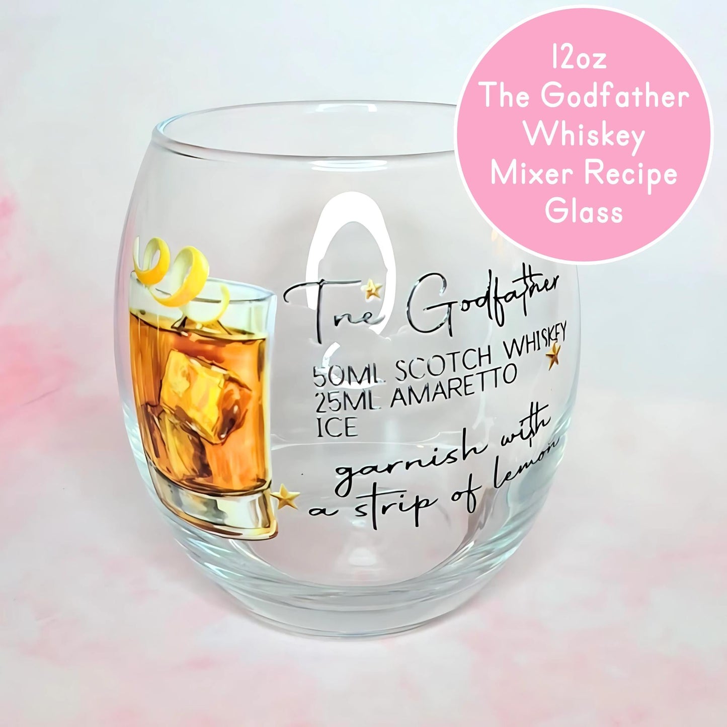 12oz Iconic Godfather Cocktail Recipe Glass, The Godfather Cocktail Glass Husband Fathers Day Gift, Best Man Proposal Gift For Bestfriend #C3
