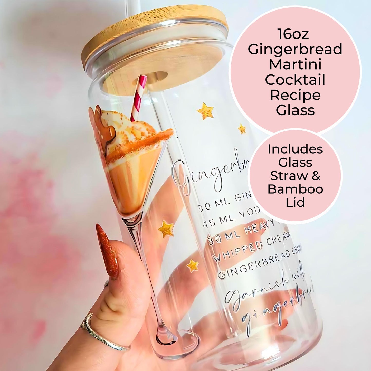Delicious Gingerbread Martini Cocktail Recipe Glass, Winter Wonderland Ginger Flavoured Drinkware Gift, Cocktail Lovers Home Entertaining #C2