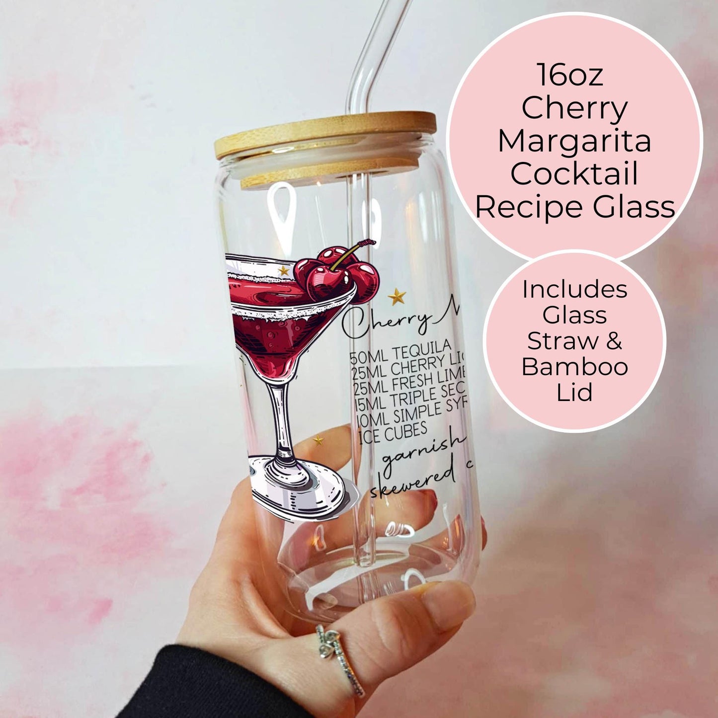 Cherry Margarita Cocktail Recipe Drinkware, Cherry Themed Cocktail Gift For Bridal Shower, 16oz Libby Glass Co-Worker Appreciation Gift #C2