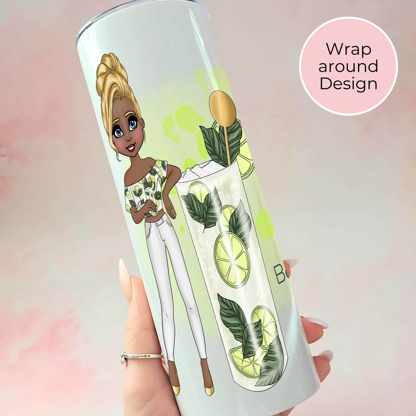 Mojito 20oz Stainless Steel Tumbler, Custom Character Cocktail Gift For Her Milestone Birthday, Festival Pool Party Cup For Hot/Cold Drinks #ST