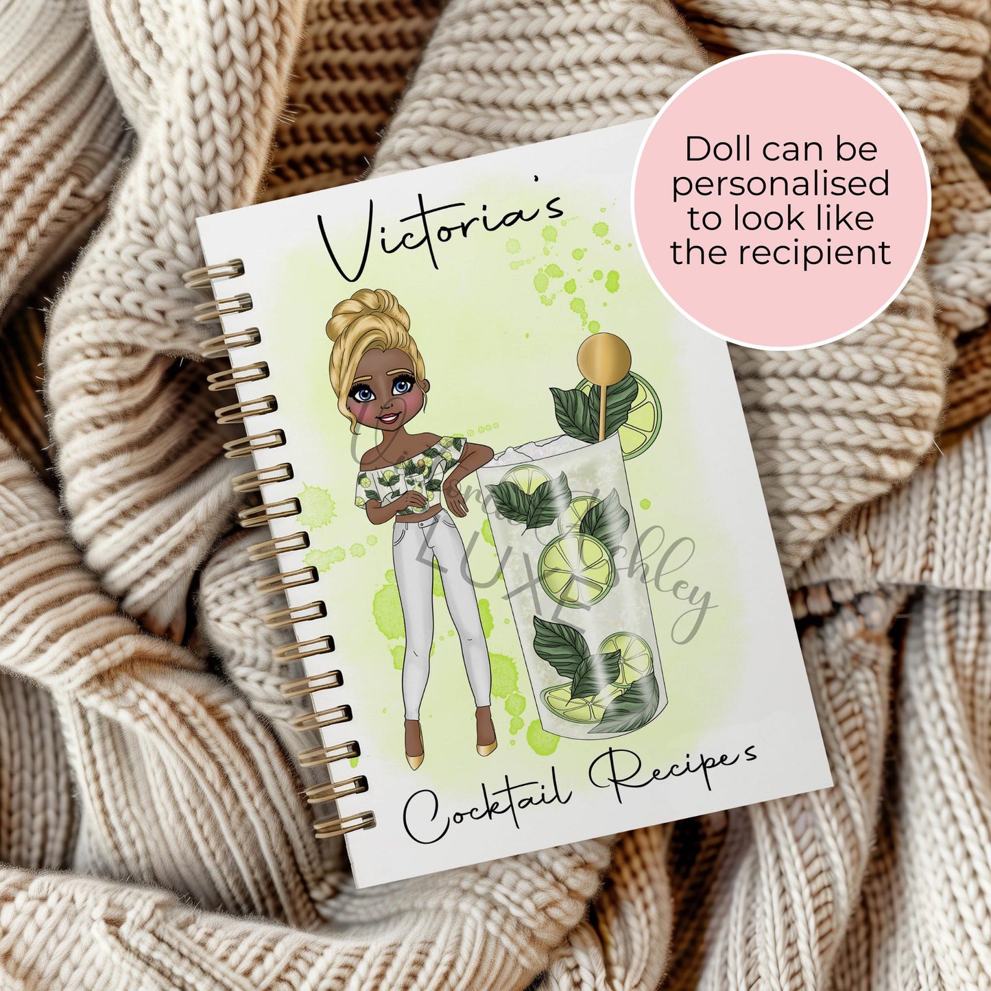 Mojito Character Cocktail Girl, A5 Wire-Bound Notebook With Lined Pages, Her Milestone Birthday Gift, Cocktail Party Planning Diary #NB