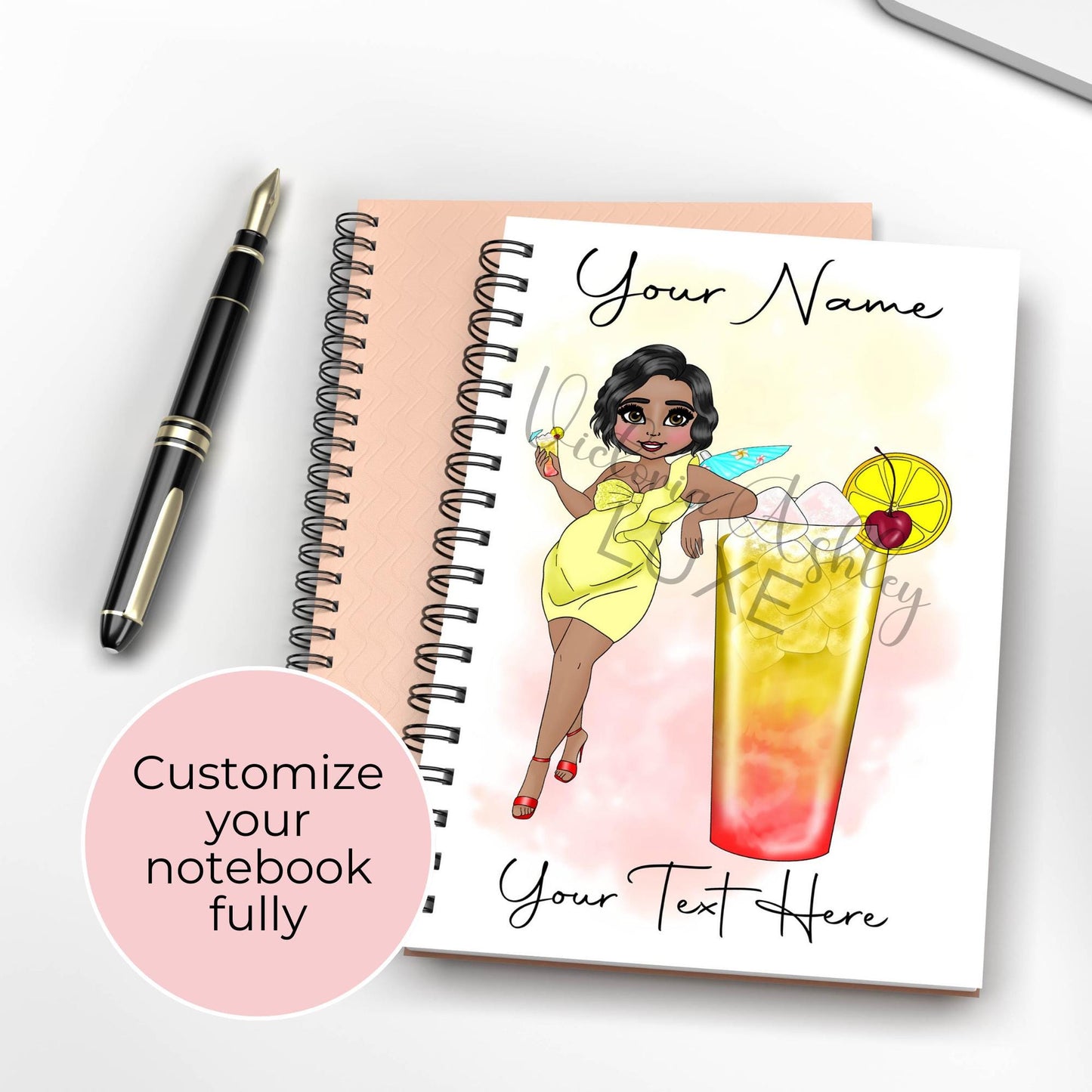 Tequila Sunrise A5 Spiral Notebook, Lined Wire Bound Personalised Notebook, Tequila Cocktail Themed Journal Binder, Wedding Planner Jotter #NB