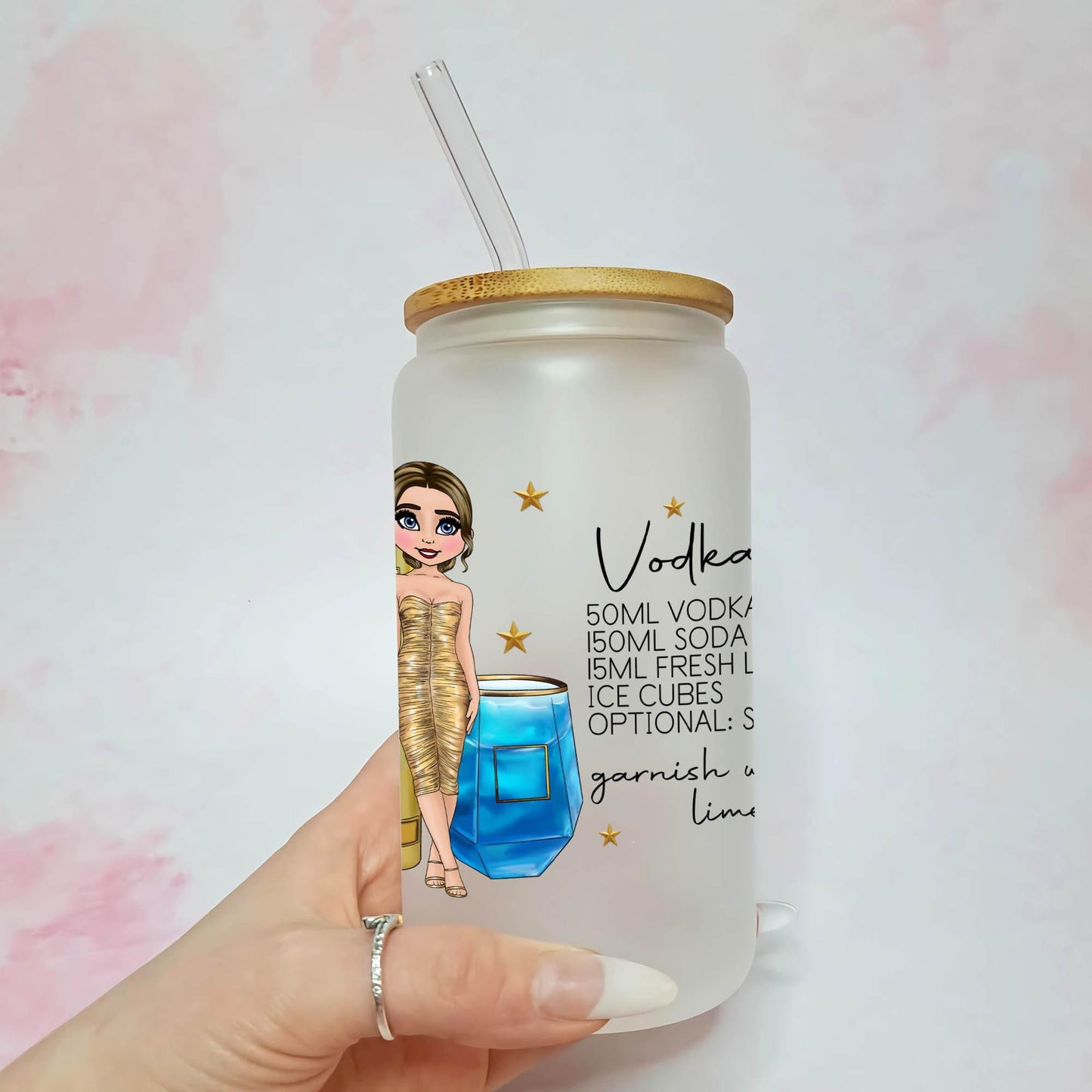 16oz Frosted Vodka Girl Cocktail Glass, Personalised Character Gift For Her Birthday, Girls Cocktail Night Drinkware Barware, Cocktail Lover