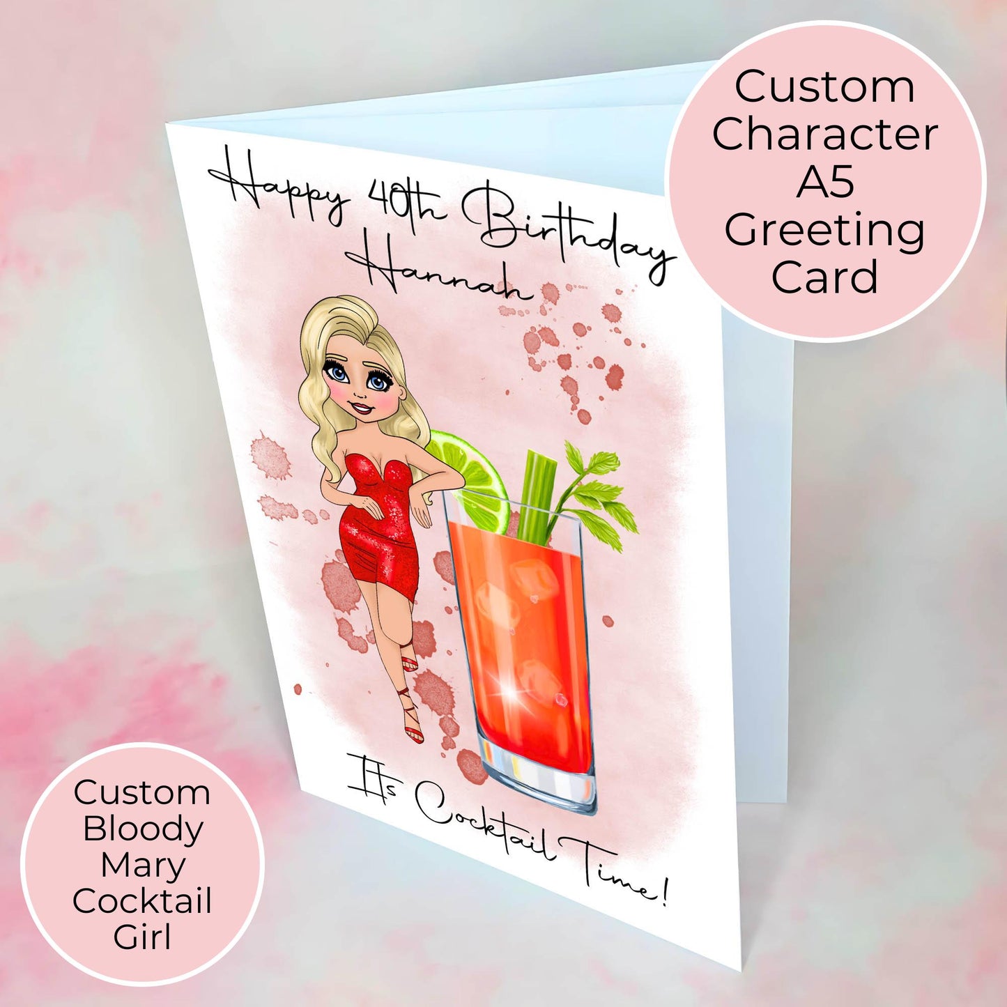 Bloody Mary Personalised A5 Cocktail Birthday Card, Custom Character Greeting Card, Fun Milestone Birthday Card For Her, Custom Character Card #G1