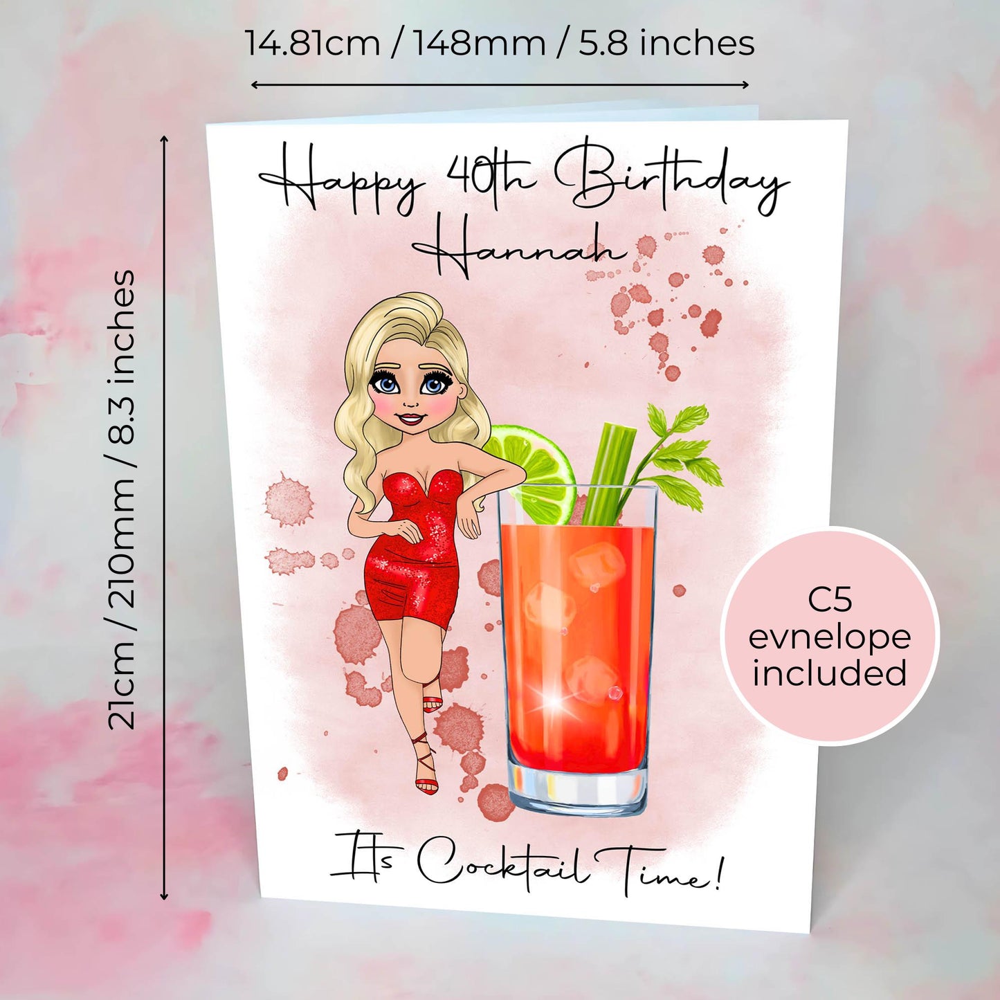 Bloody Mary Personalised A5 Cocktail Birthday Card, Custom Character Greeting Card, Fun Milestone Birthday Card For Her, Custom Character Card #G1
