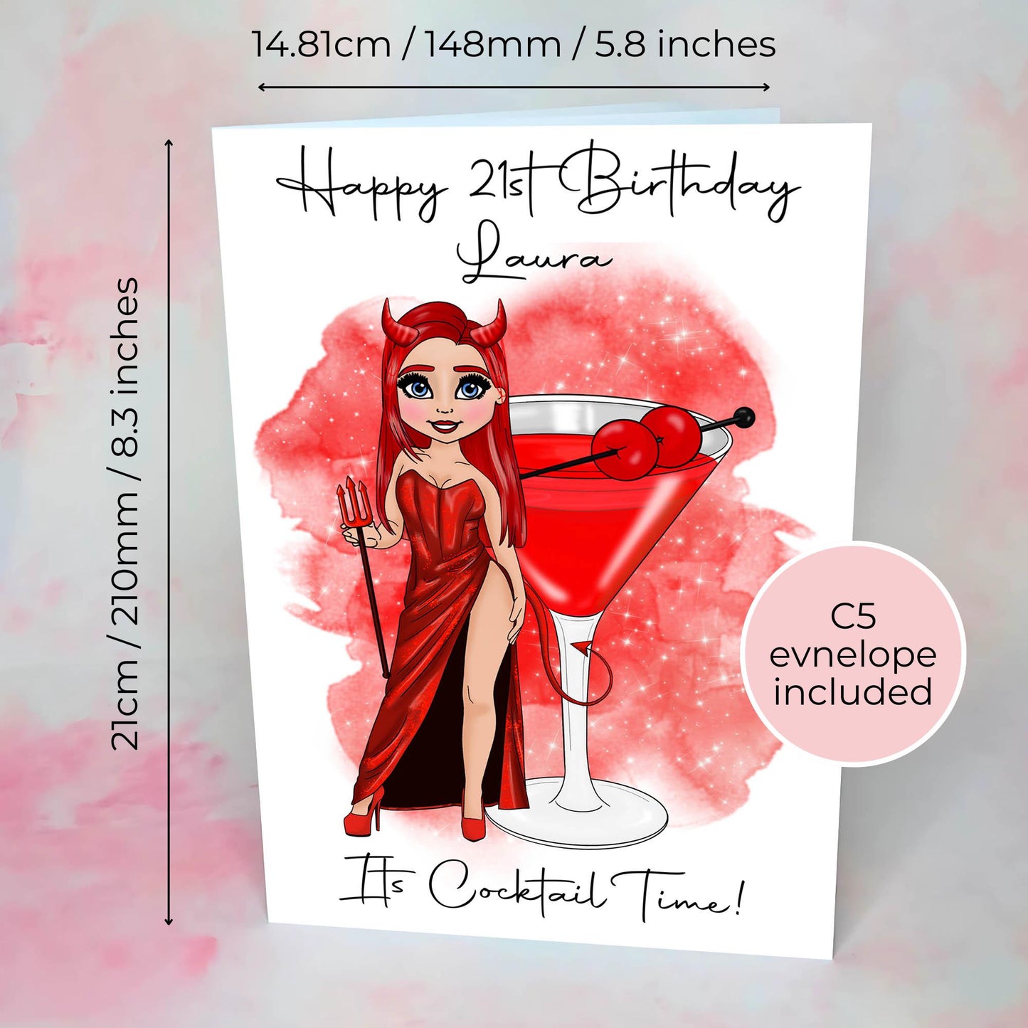 Devils Daiquiri Saucy Personalised Cocktail Birthday Card, A5 Greeting Card Custom Character Gift for Her 21st Birthday, Cheeky Flirty Gift #G1