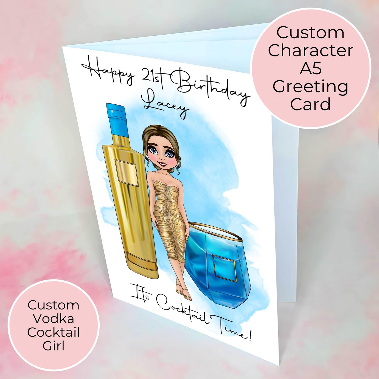 The Vodka Girl A5 Cocktail Theme Birthday Card, Custom Character Vodka Cocktail Greeting Card For Her Birthday, 21st Birthday Card For A Daughter #G1