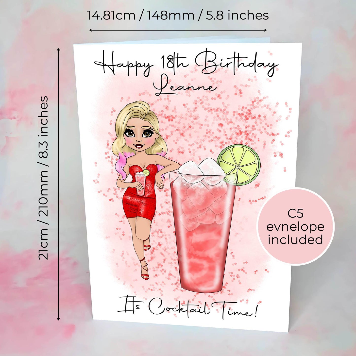 Woo Woo Cocktail Character Birthday Card, Handmade A5 Cocktail Themed Card For Her Birthday, 21st Birthday Card For A Daughter #G1