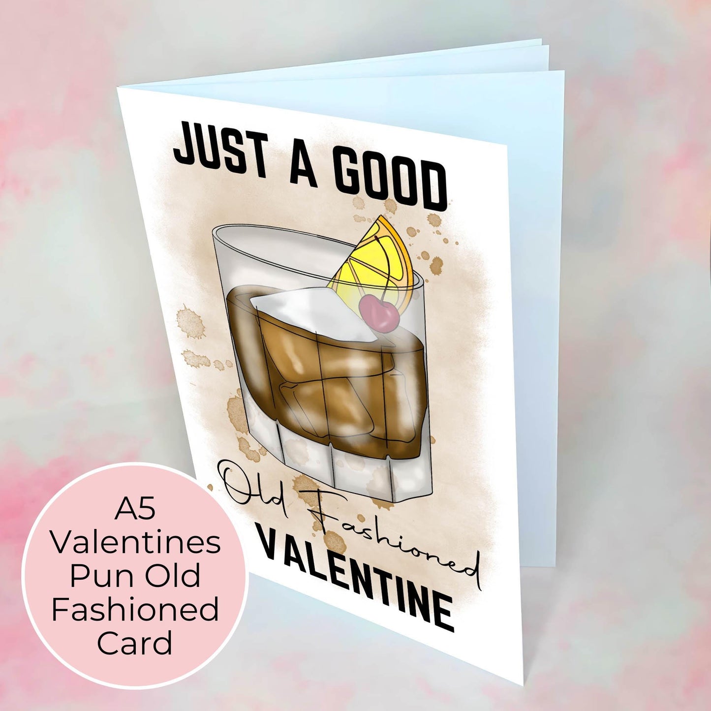 Old Fashioned A5 Funny Valentines Card, Cocktail Joke Card For His Valentines, A5 Greeting Card With Blank Insert, Mens Cocktail Pun #G2