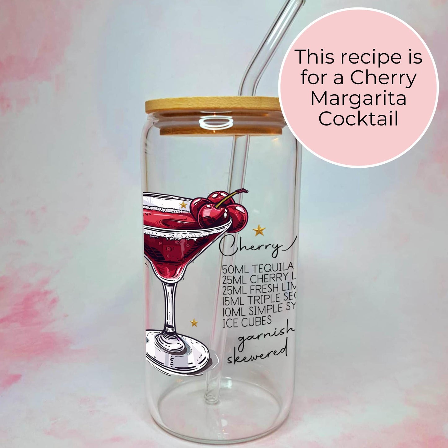 Cherry Margarita Cocktail Recipe Drinkware, Cherry Themed Cocktail Gift For Bridal Shower, 16oz Libby Glass Co-Worker Appreciation Gift #C2