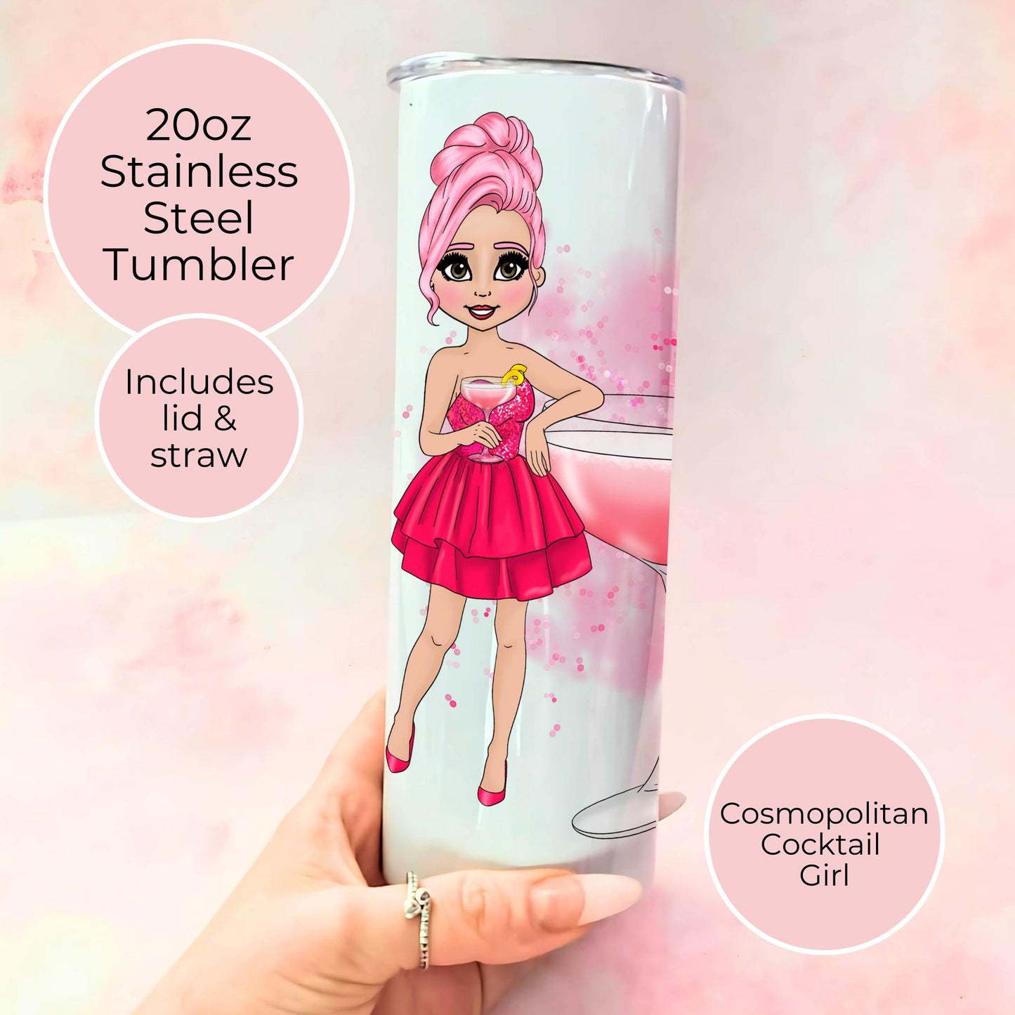 Cosmopolitan Cocktail 20oz Stainless Steel Tumbler, Hot Or Cold Tumbler For Picnics Beach Parties, Bachelorette Party Festival Drinkware #ST