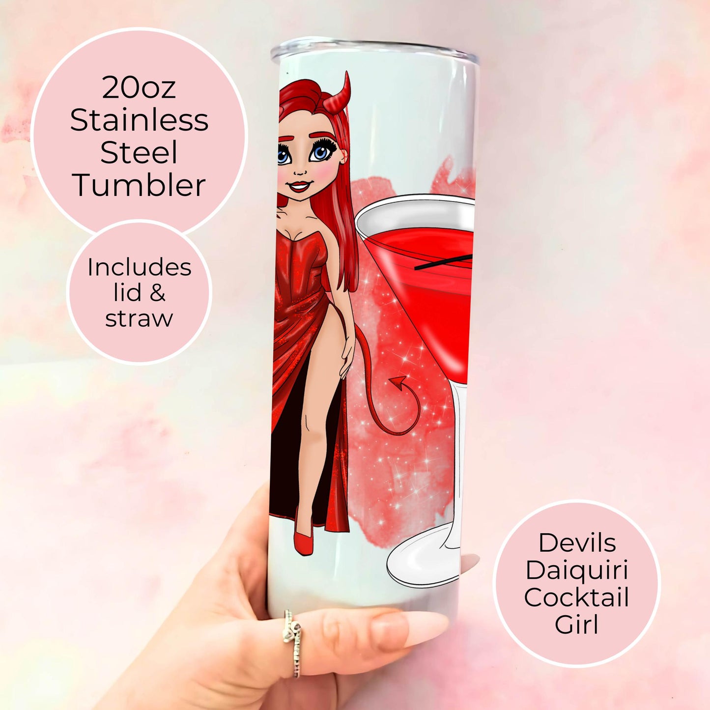 Devils Daiquiri 20oz Custom Stainless Steel Tumbler For Her, Festival Cocktail Party Drinkware Gift, Eco Friendly Reusable Hot Or Cold Flask #HG #ST