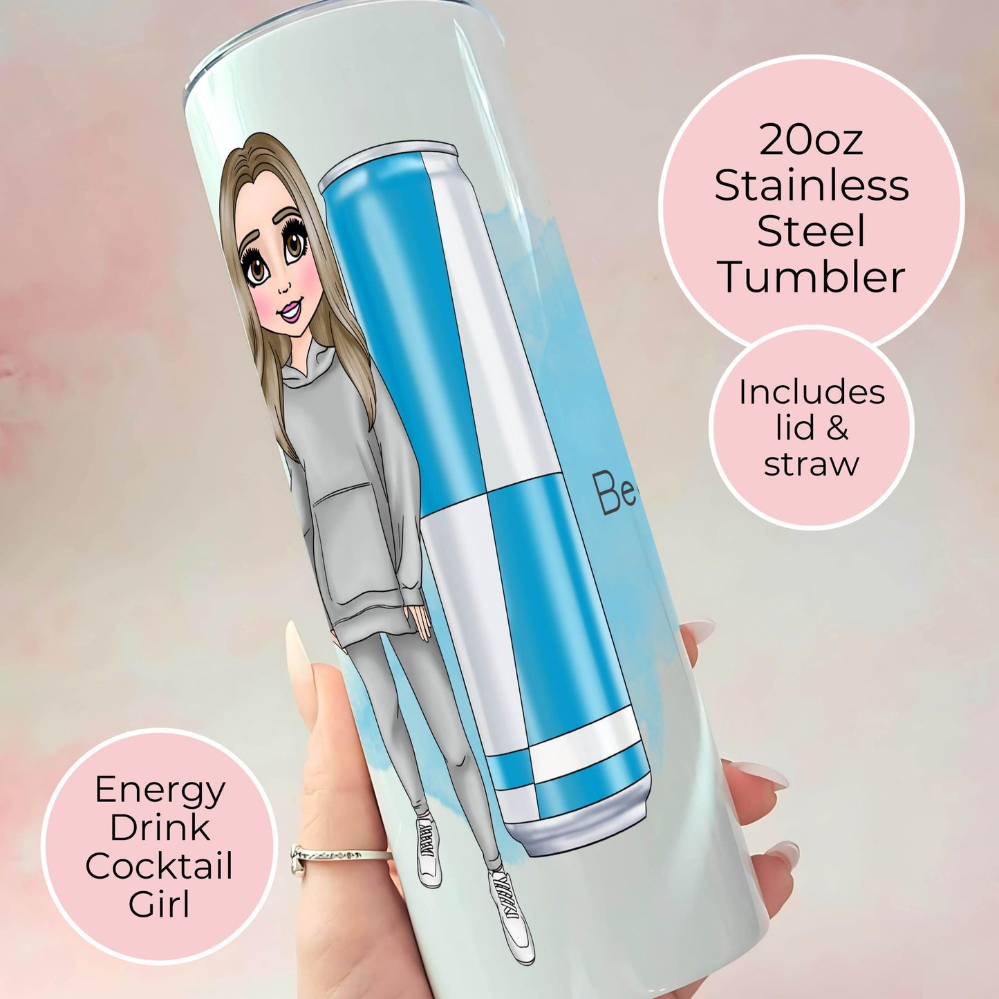 Energy Drink Boosting Energy-Inspired Tumbler, 20oz Stainless Steel Insulated Travel Mug, Gift for Fitness Enthusiasts, Trendy Hydration Accessory #ST