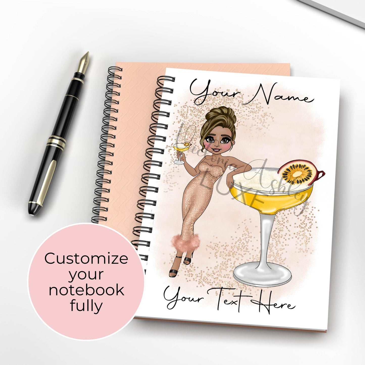 Pornstar Martini Custom A5 Cocktail Girl Notebook, Spiral Notebook For Her Birthday, Custom Character Notebook Gift For Wedding Planning #NB