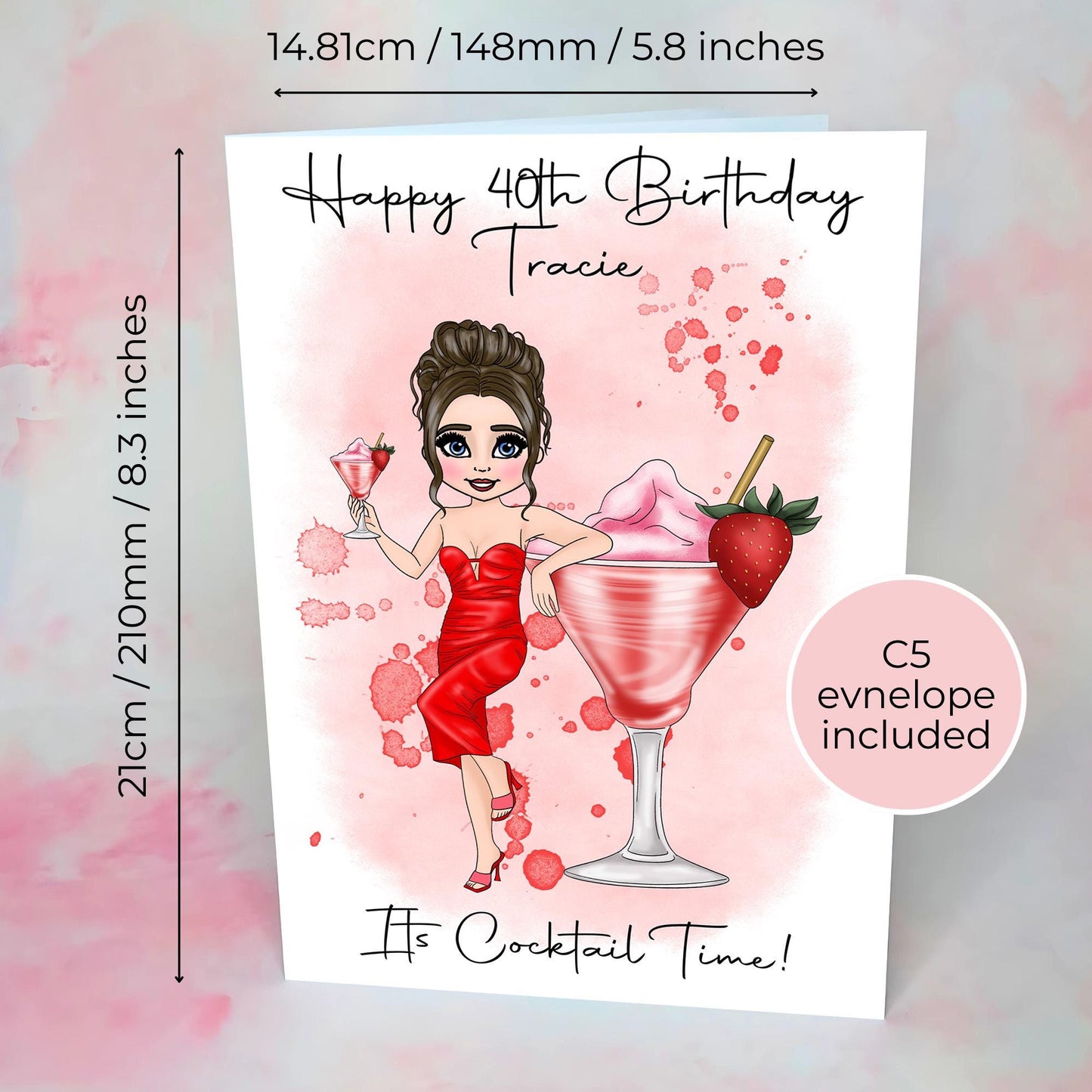 Strawberry Daiquiri Cocktail Girl Birthday Card, Milestone Birthday Gift For Her, Cocktail Summer Soiree Birthday Party Theme #G1