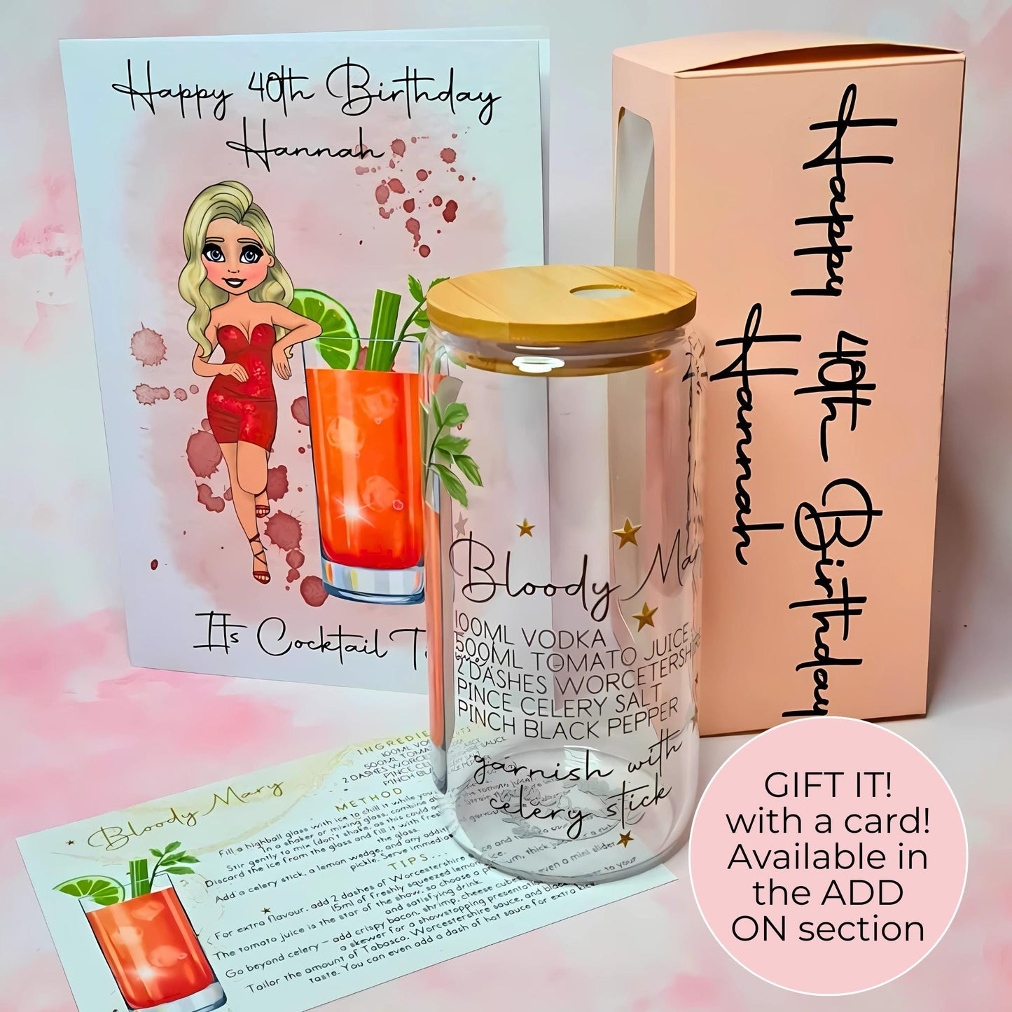 Custom Cocktail Girl Mojito Cocktail Recipe Glass, 16oz Frosted Libby Glass For Receptionist or Hostess Appreciation Gift, Cocktail Lovers Delight