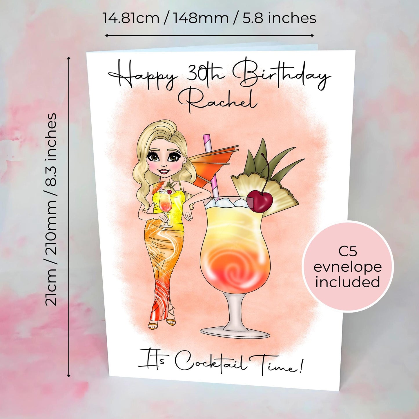 Personalised Sex On The Beach Cocktail Girl Birthday Card, Milestone Birthday Gift For Her, Cocktail Summer Soiree Birthday Party Theme