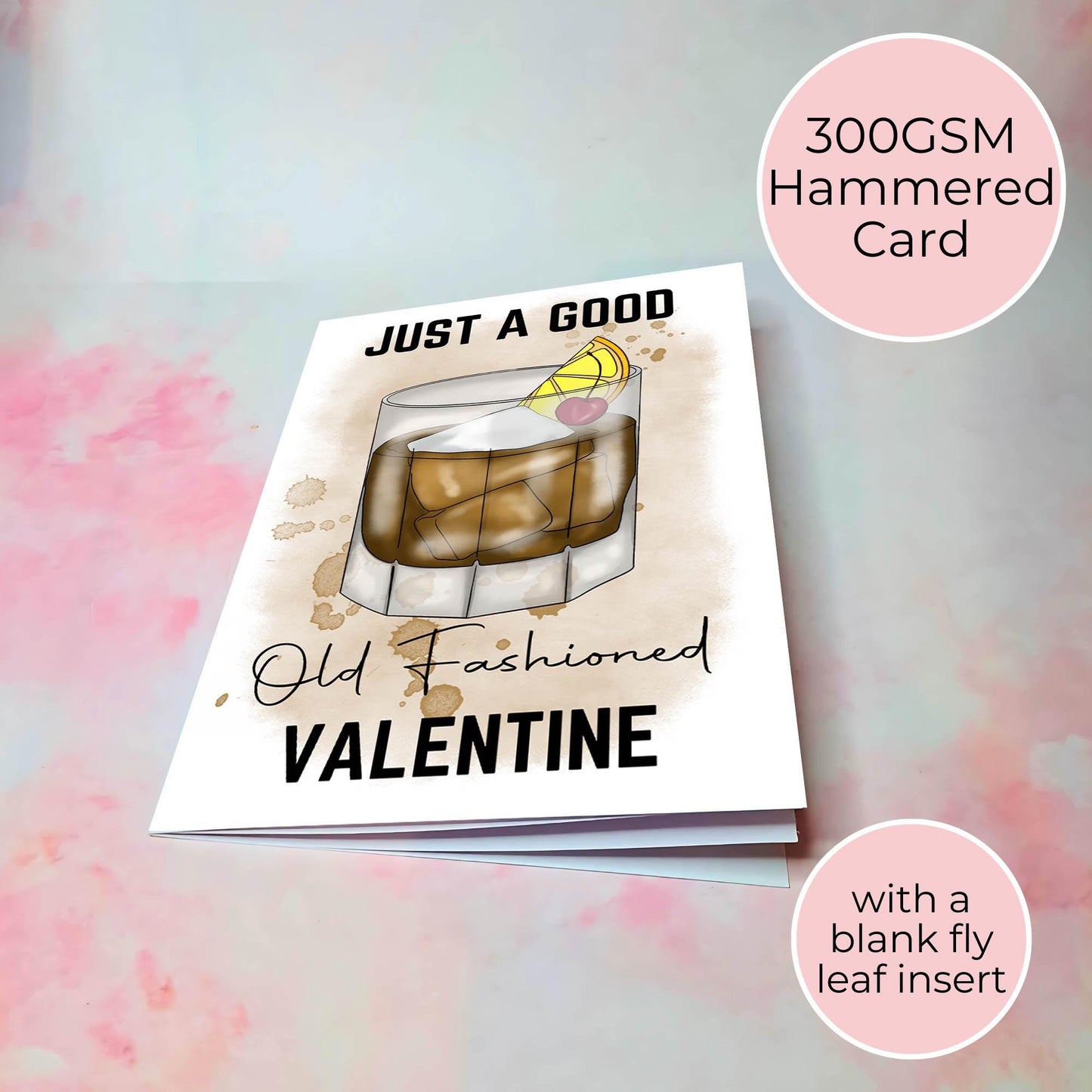 Old Fashioned A5 Funny Valentines Card, Cocktail Joke Card For His Valentines, A5 Greeting Card With Blank Insert, Mens Cocktail Pun #G2