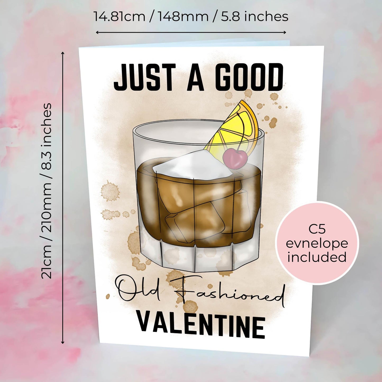 Old Fashioned A5 Funny Valentines Card, Cocktail Joke Card For His Valentines, A5 Greeting Card With Blank Insert, Mens Cocktail Pun #G2