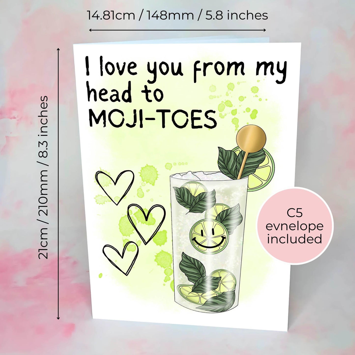 Mojito Valentines Card A5, Printed on 300gsm Hammered Cardstock, Mojito Cocktail Card Anniversary Birthday Pun Card for Him or Her #G1 #G2