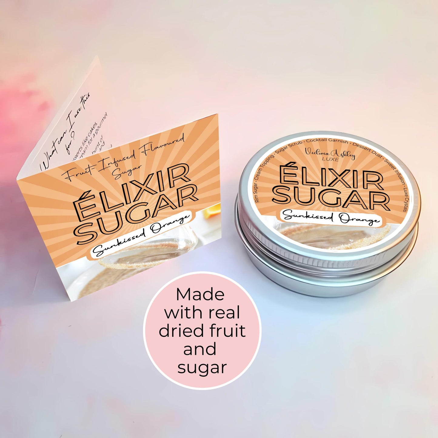 Sunkissed Orange Flavoured Sugar 20g Tin, Citrus Sugar for Cocktails, Edible Decorative Sugar For Rimming Glasses Baking Desserts Breakfasts #FRS