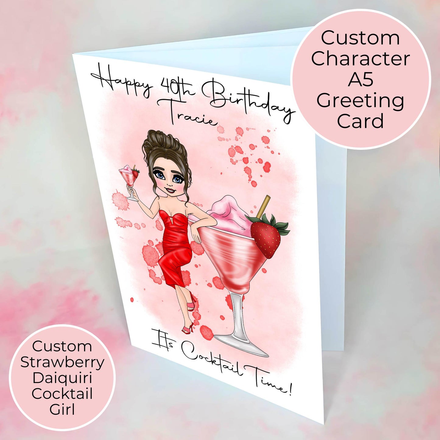 Strawberry Daiquiri Cocktail Girl Birthday Card, Milestone Birthday Gift For Her, Cocktail Summer Soiree Birthday Party Theme #G1