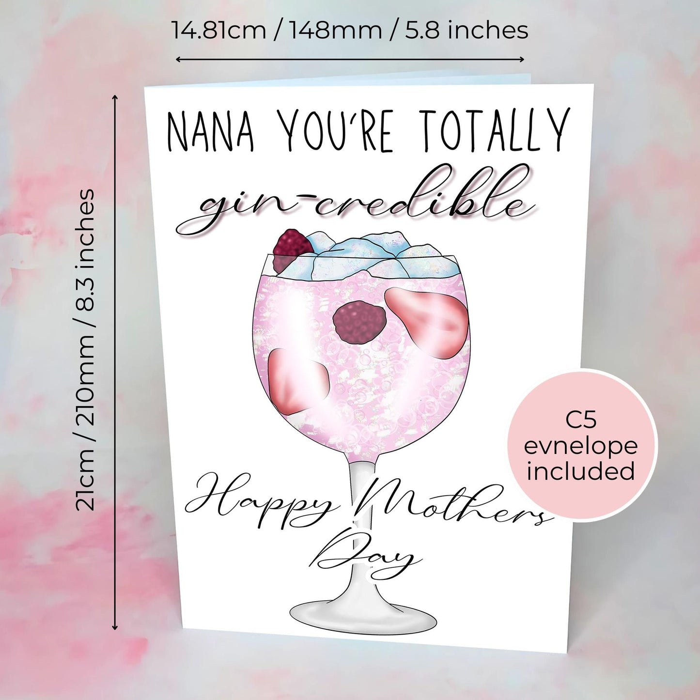Pink Gin 75: Funny Nana Mothers Day Card, Gin-Credible Cocktail Themed Greeting Card, A5 Nana Card From A Grand-Daughter For Mothering Sunday #G1