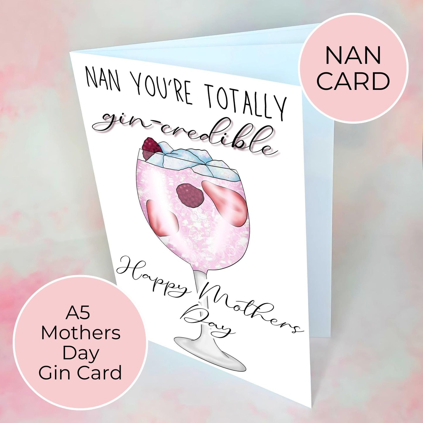 Pink Gin 75: Funny Nana Mothers Day Card, Gin-Credible Cocktail Themed Greeting Card, A5 Nana Card From A Grand-Daughter For Mothering Sunday #G1