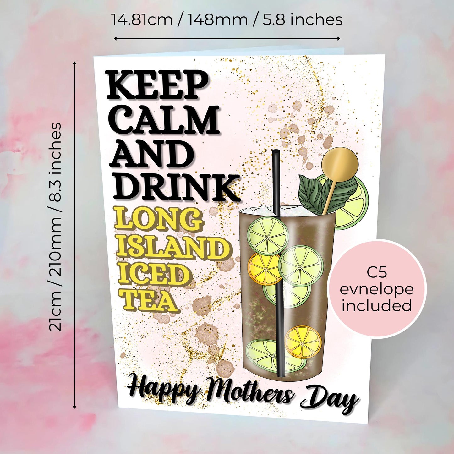 Keep Calm and Drink Long Island Mothers Day Cocktail Card, A5 Mothers Day Greeting Card From A Daughter Or Son, Mum Mam Step Mam Luxury Card #G1