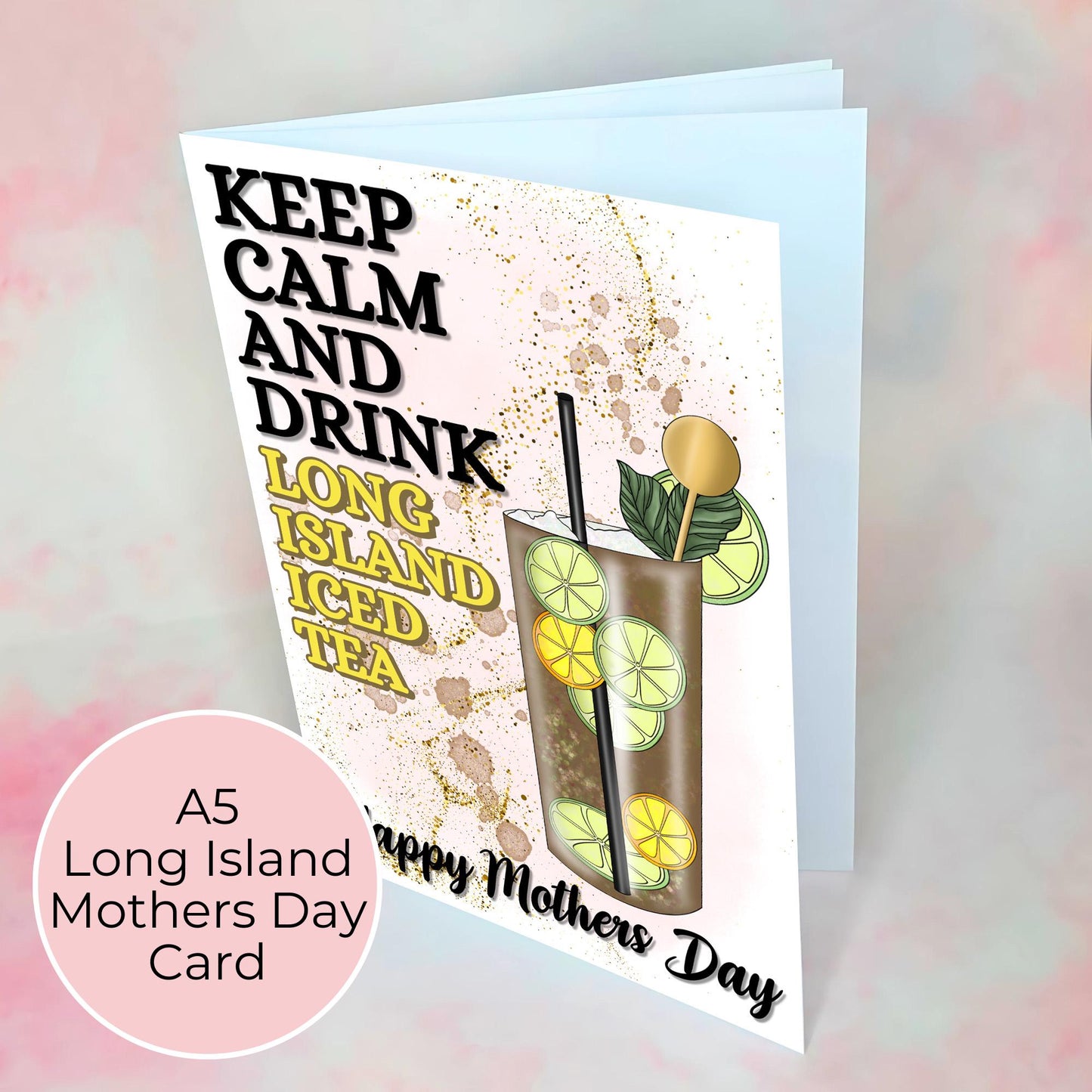 Keep Calm and Drink Long Island Mothers Day Cocktail Card, A5 Mothers Day Greeting Card From A Daughter Or Son, Mum Mam Step Mam Luxury Card #G1