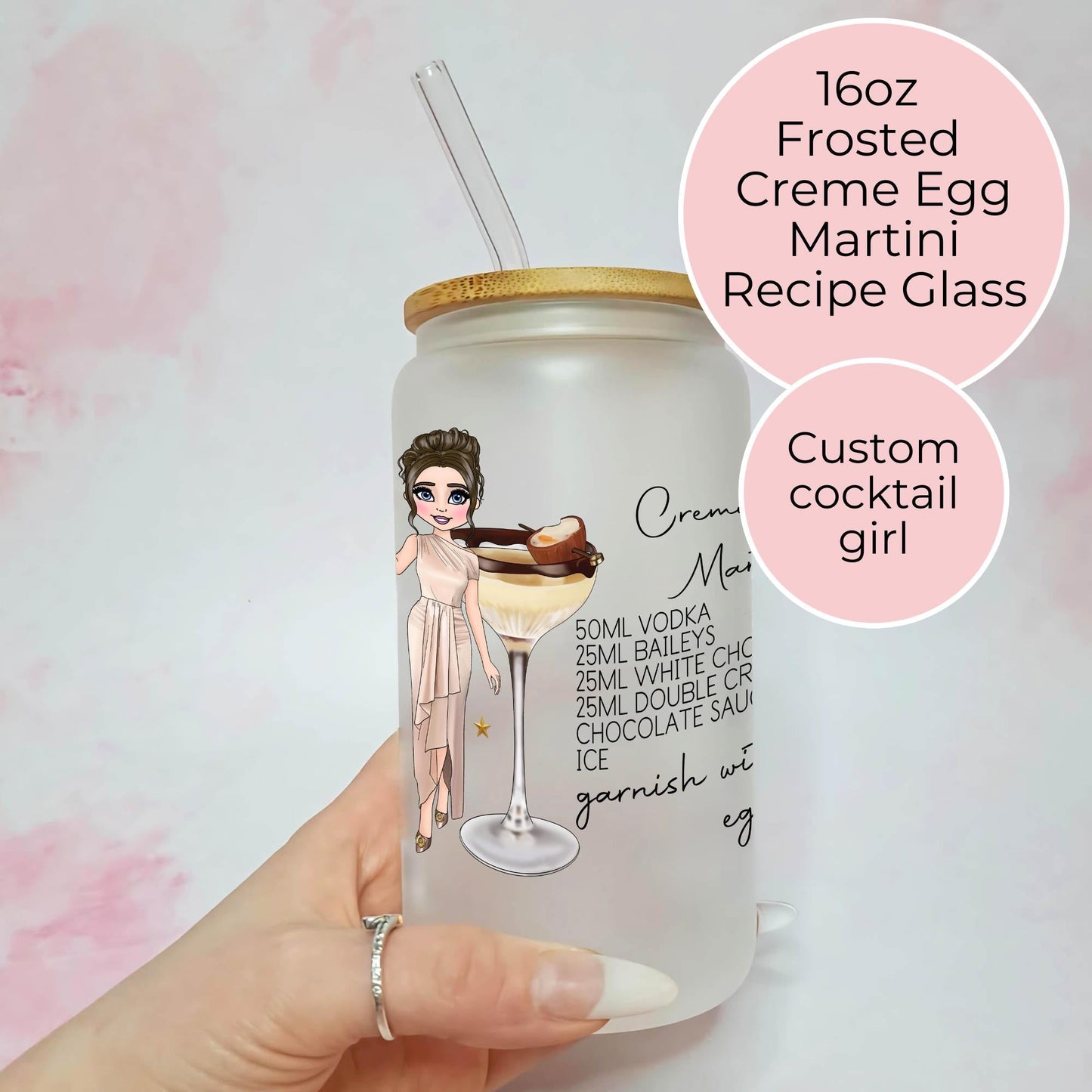 Crème Egg Martini 16oz Frosted Cocktail Recipe Drinkware, Easter Themed Personalised Cocktail Glassware Gift, Easter Weekend Milestone Birthday Gift #EG
