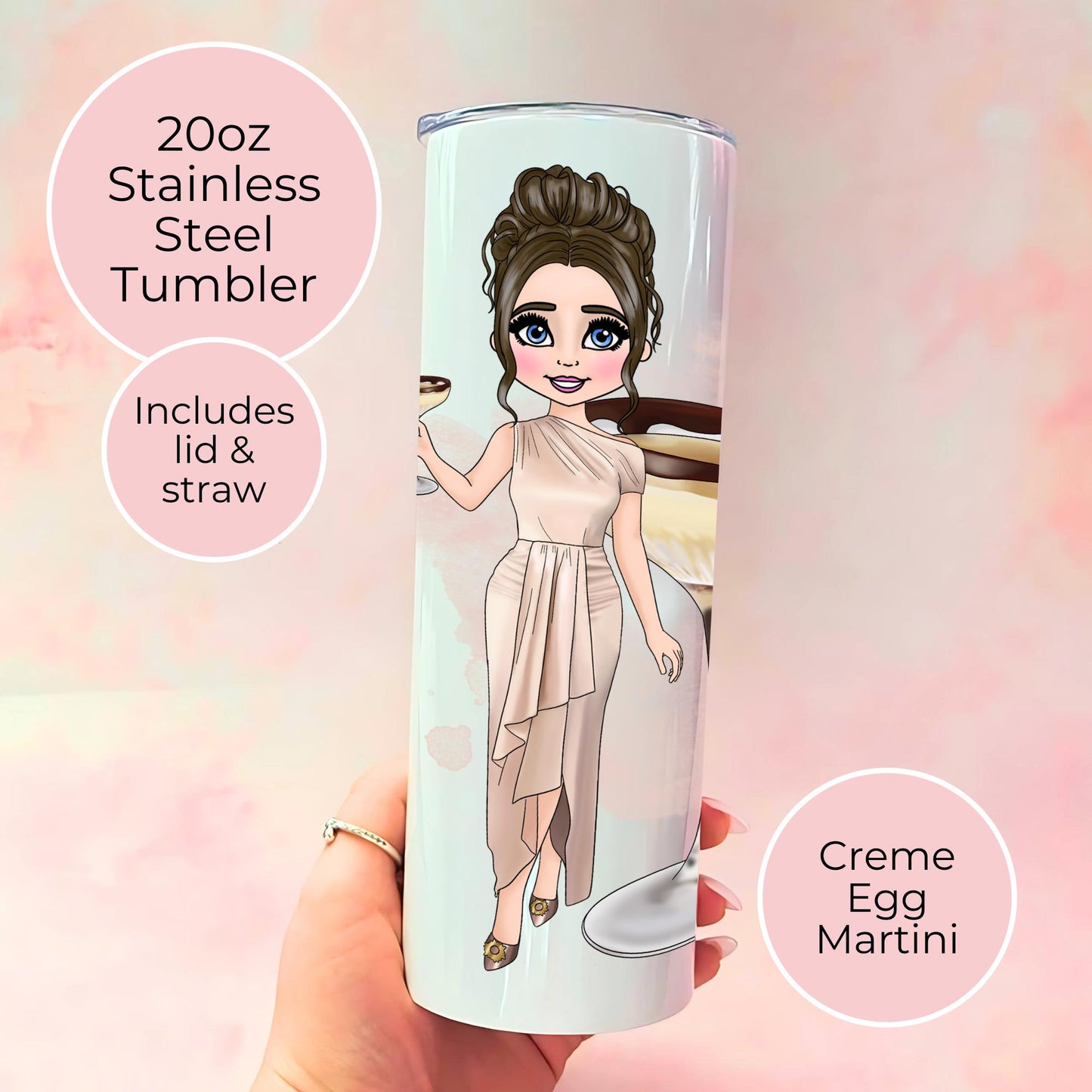 20oz Creme Egg Martini Cocktail Themed Stainless Steel Tumbler, Stepping Into Adulthood Graduation Gift, CoWorker Bestie Punny Birthday Gift