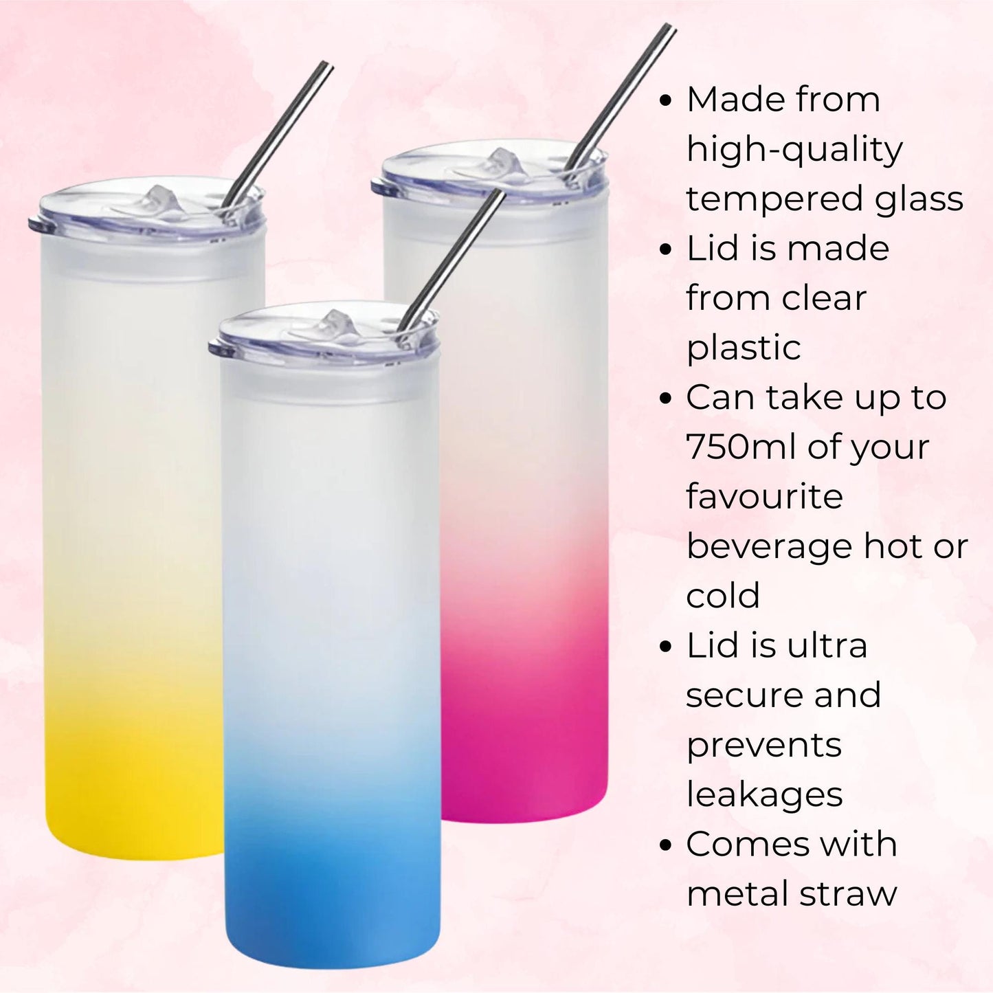 20oz Ombre Tempered Glass Tumbler, April Daisy Zodiac Birth Flower Gift For Her, Bright Pink Blue Or Yellow Ombre Botanical Birth Flower