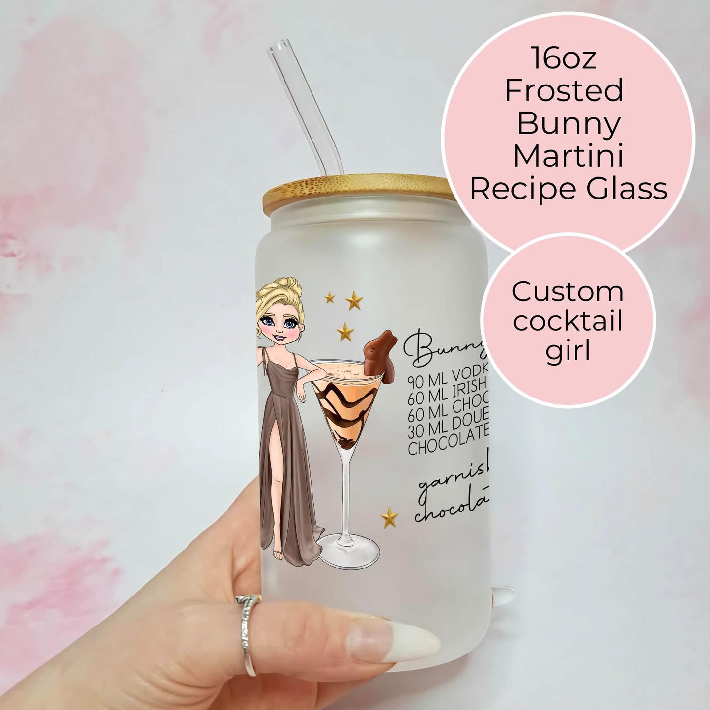 Bunny Martini Easter 16oz Frosted Cocktail Drinkware, Easter Birthday Cocktail Party Gift, Personalised Character Gift For Her Milestone Birthday #EG