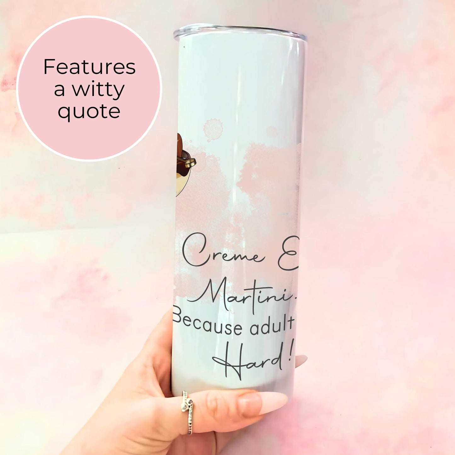 20oz Creme Egg Martini Cocktail Themed Stainless Steel Tumbler, Stepping Into Adulthood Graduation Gift, CoWorker Bestie Punny Birthday Gift