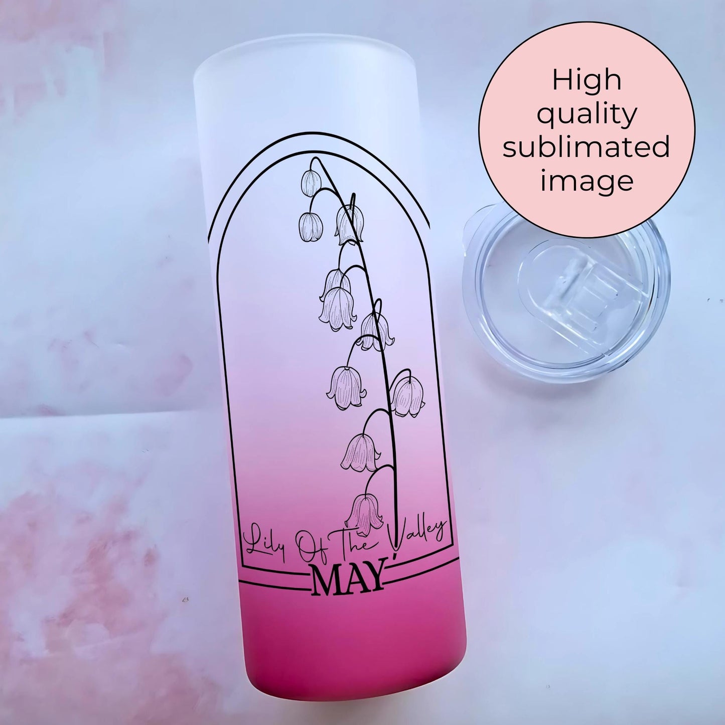 20oz Birth Flower On Skinny Ombre Glass Tumbler, Lily Of The Valley Line Art Flower, Clip Art Sublimation Decal, Teacher Appreciation Gift