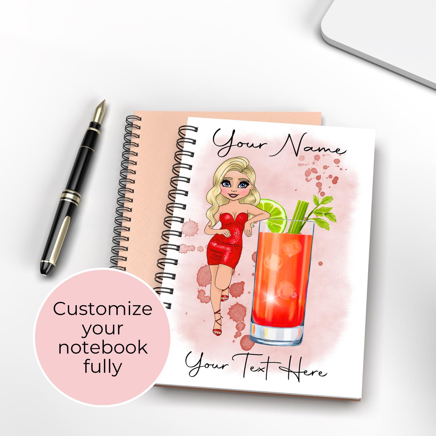 Bloody Mary A5 Custom Character Notebook, Spiral Wire Bound Notebook Gift For Her End Of Term gift, Party Planning Lined Page Diary Jotter #NB